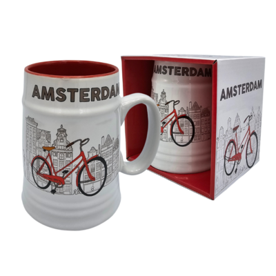 Typisch Hollands Bierpull Amsterdam fiets wit in geschenkdoos