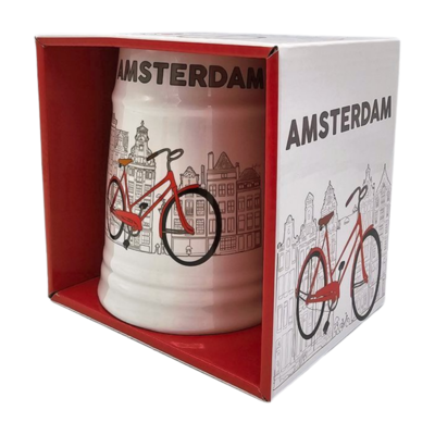 Typisch Hollands Bierpull Amsterdam fiets wit in geschenkdoos
