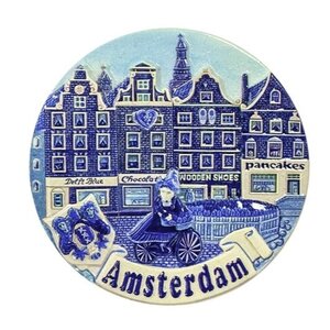 Typisch Hollands Magnet Grachtenhäuser-Fahrrad - blau Amsterdam