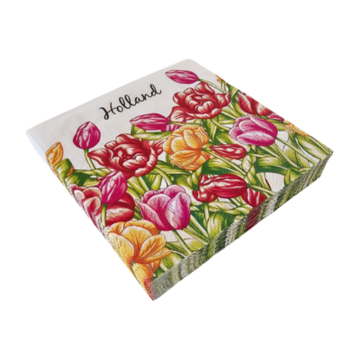 Typisch Hollands Holland napkins with red and pink tulips.