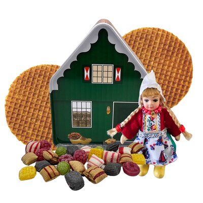 Typisch Hollands Old Dutch house (tin) Doll -Stroopwafels and candy