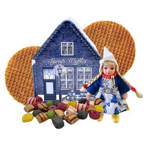 Typisch Hollands Oud Hollands huisje (blik) Popje -Stroopwafels en snoep