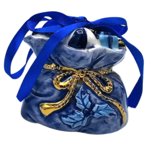 Matix Delfterblaue Geschenktüte mit Weihnachtsschmuck und Gold