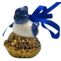 Typisch Hollands Christmas ornament bird on golden pine cone Delft blue