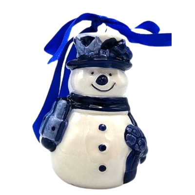 Typisch Hollands Kerstornament sneeuwman Delfts-blauw