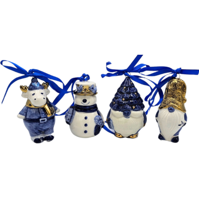 Matix Set mit 4 Delfter blauen Weihnachtsbaumhängern