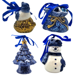 Matix Set mit 4 Delfter blauen Weihnachtsbaumhängern