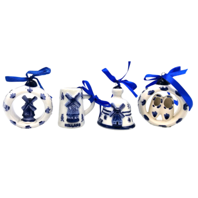 Typisch Hollands Set of 4 Delft blue Christmas tree hangers