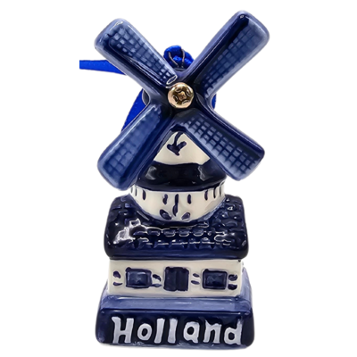 Matix Set van 4 Delfts blauwe kerstboomhangers - molens
