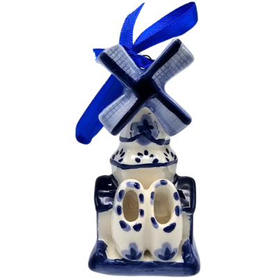 Matix Set van 4 Delfts blauwe kerstboomhangers - molens