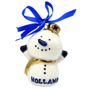 Typisch Hollands Kerstornament sneeuwpop Delfts-blauw  met goud