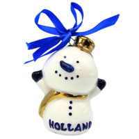 Typisch Hollands Weihnachtsschmuck Schneemann Delfter Blau mit Gold