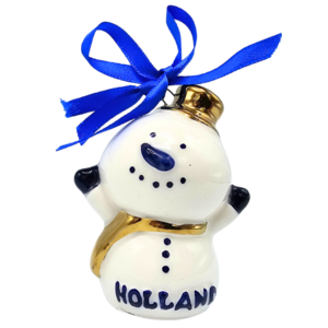 Typisch Hollands Kerstornament sneeuwpop  Delfts-blauw met goud