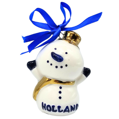 Typisch Hollands Kerstornament sneeuwpop Delfts-blauw  met goud