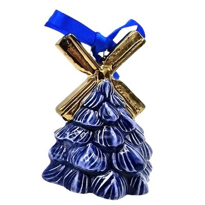 Typisch Hollands Kerstornament kerstboom met gouden wiek Delfts-blauw