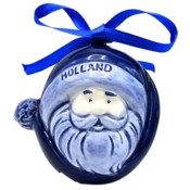 Typisch Hollands Kerstornament kerstman rond met muts Delfts-blauw