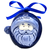 Matix Kerstornament kerstman rond met muts Delfts-blauw