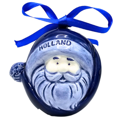 Typisch Hollands Weihnachtsschmuck Weihnachtsmann rund mit Delfter blauer Mütze