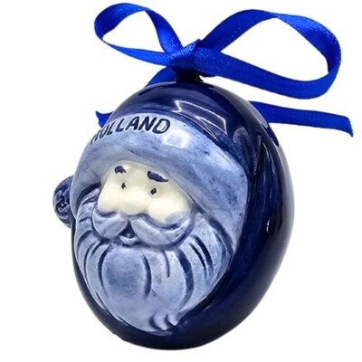 Matix Kerstornament kerstman rond met muts Delfts-blauw
