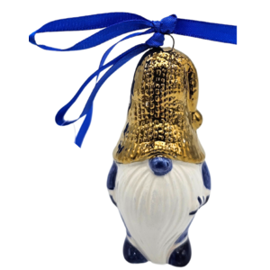 Matix Delft Blue gnome Christmas ornament with golden hat