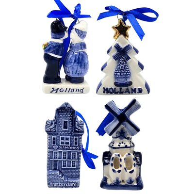 Typisch Hollands Set of 4 Delft blue Christmas tree hangers