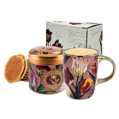 Matix Holland cadeauset - Mok en blik stroopwafels -Pretty Tulips - in Luxe giftbox