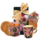 Typisch Hollands Holland-Geschenkset – Becher und Dose mit Stroopwafels – Pretty Tulips – in luxuriöser Geschenkbox