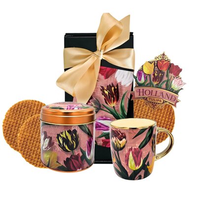 Matix Holland-Geschenkset – Becher und Dose mit Stroopwafels – Pretty Tulips – in luxuriöser Geschenkbox