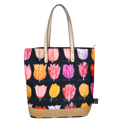 Robin Ruth Fashion Black Ladies Bag - Shopper - Tulips