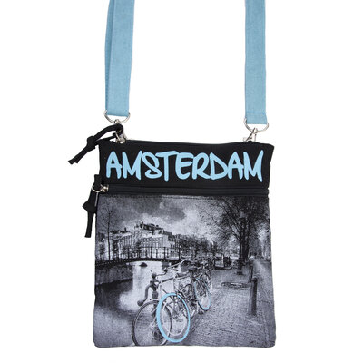 Robin Ruth Fashion Neck bag - Passport bag - Amsterdam - Blue Canals - Bicycles