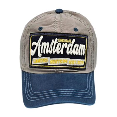 Robin Ruth Fashion Cap Amsterdam -Grijs Blauw met Zwarte patch