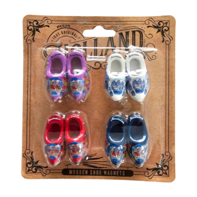 Typisch Hollands Clog magnets - Discount card 4 pieces - Red-White-Blue and Purple