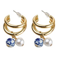 Heinen Delfts blauw Earrings with charm - beads and pearls