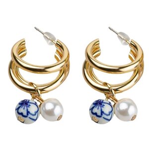 Heinen Delfts blauw Earrings with charm - beads and pearls