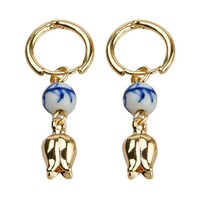 Heinen Delfts blauw Earrings charms tulips and beads
