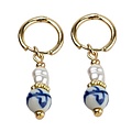 Heinen Delfts blauw Oorbellen parels en Delfts blauwe kralen