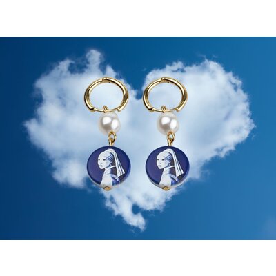 Heinen Delfts blauw Girls with the Pearl Earrings (with pearl)
