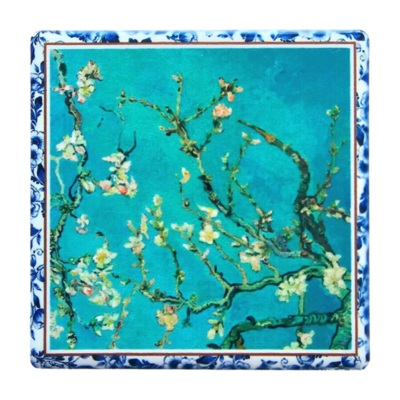Heinen Delfts blauw Magnet - Fliese - Vincent van Gogh - Mandelblüte