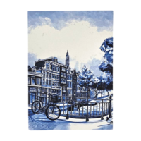 Typisch Hollands Double greeting card - Delft blue - Canal houses - bridge bicycle