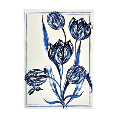 Typisch Hollands Dubbele wenskaart - Delfts blauw - Tulpen