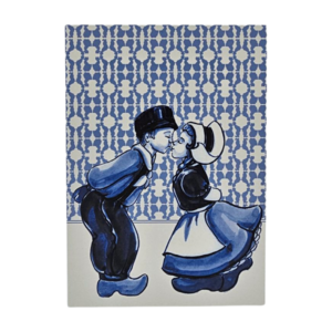 Typisch Hollands Doppelte Grußkarte - Delfter Blau - Küssendes Paar