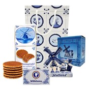 Typisch Hollands Holland-Geschenktüte – Delfter blaue Windmühle, Stroopwafels und Pfefferminze