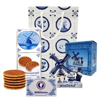 Typisch Hollands Holland-Geschenktüte – Delfter blaue Windmühle, Stroopwafels und Pfefferminze