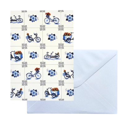 Typisch Hollands Double greeting card - Delft blue - Tiles - Bicycles