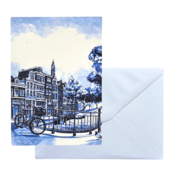 Typisch Hollands Double greeting card - Delft blue - Canal houses - bridge bicycle