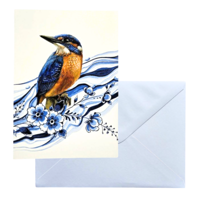Typisch Hollands Double greeting card - Delft blue - Kingfisher