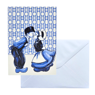 Typisch Hollands Double greeting card - Delft blue - Kissing couple