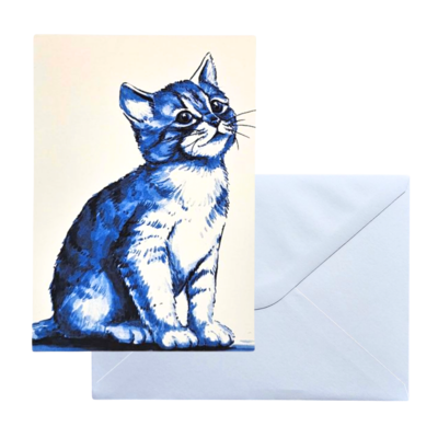 Typisch Hollands Double greeting card - Delft blue - Cat