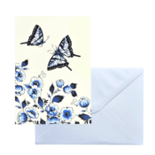 Typisch Hollands Double greeting card - Delft blue - Blossom, Butterflies