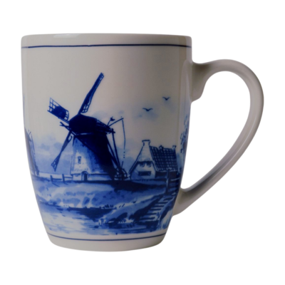 Typisch Hollands Luxus - groß - Tasse - Delfter Blau - Mühlenlandschaft
